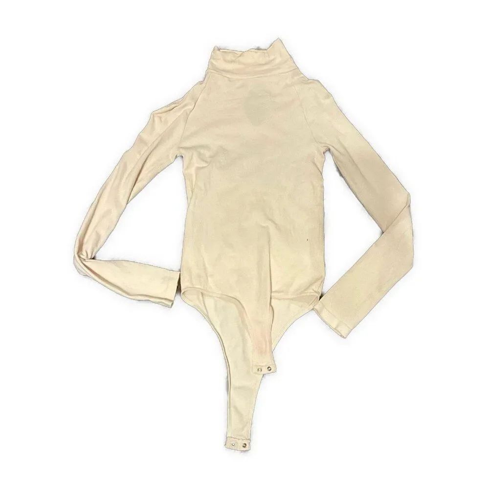 intimately free people seamless cream ribbed long sleeve turtleneck bodysuit